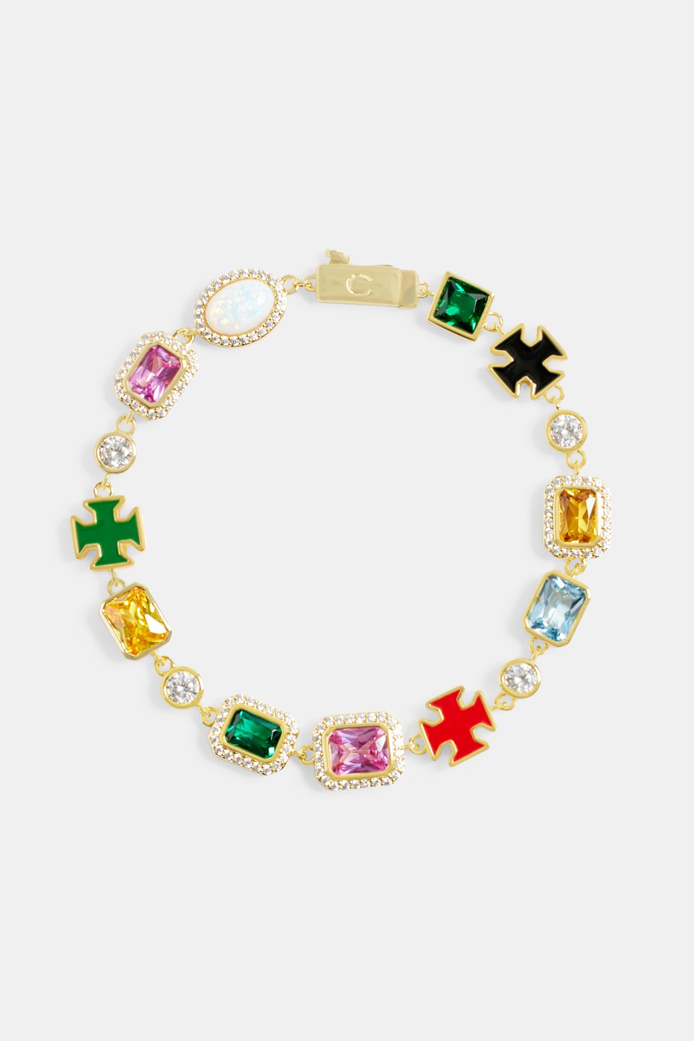 Multi Gemstone Motif Bracelet - Gold - 10mm